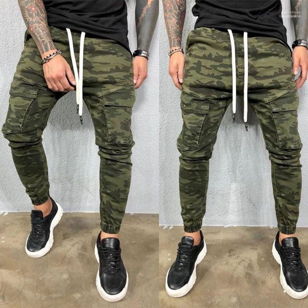 

new style teenagers apparel men designer jeans camouflage pockets mens pencil pants causal, Blue