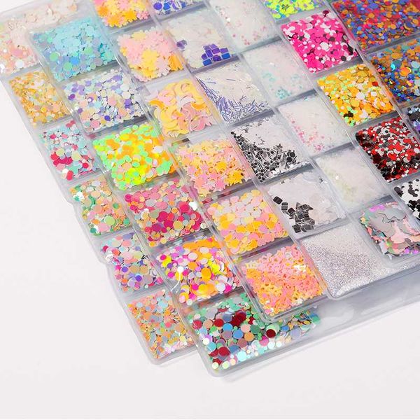 

nail glitter 6 grid/bag mixed powder laser sequins irregular shiny flakes colorful diy 3d art decoration, Silver;gold