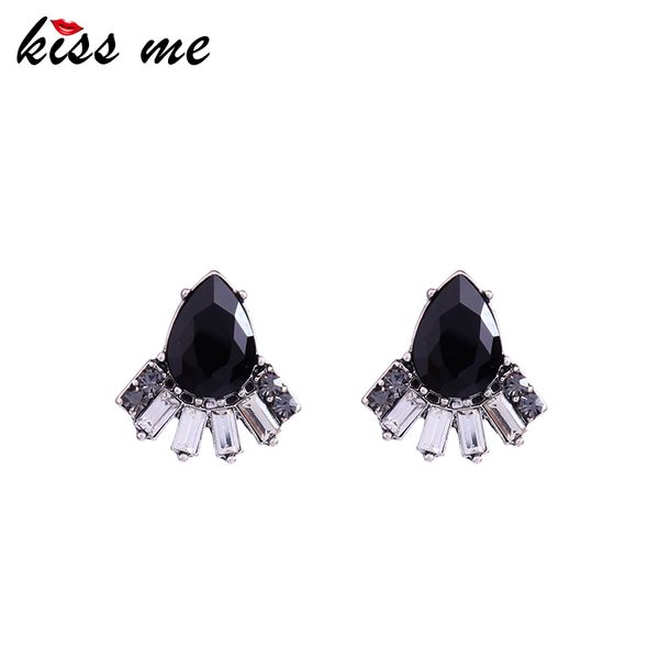 

stud kiss me simple black waterdrop earrings trendy geometric crystal party for women fashion jewelry, Golden;silver