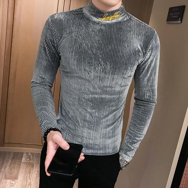 

British Style Men T Shirt Autumn New Knitted T-Shirts Mens Long Sleeve Streetwear Slim Fit Casual Turtleneck Bottom Tees Shirts CX200711