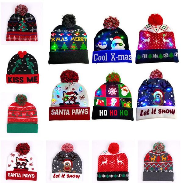 

рождество led вязаная шапочка hat night light up шляпы санта-клаус снеговик оленьи elk pattern унисекс шляпы с pom болл крючком шапки d9908, Yellow