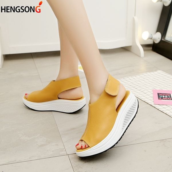 

5 styles summer women sandals platform wedges sandals leather swing peep toe casual shoes women walk shoes flats size 35-43 y200620, Black