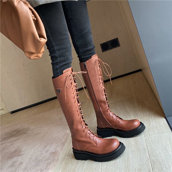 

boots 2021 leather platform women shoes, Black