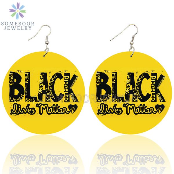 

dangle & chandelier somesoor black lives matter art printing wooden drop earrings melanin powerful fist pattern wood loops for women giftss, Silver