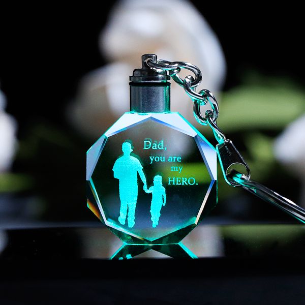 

keychains k9 crystal key chain father's day gift miniature laser pendant colorful led light ring trinket cool dad papa, Silver