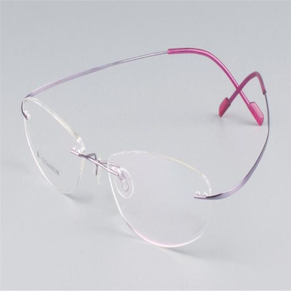 

mongoten women pure titanium fashion rimless ultralight prescriptions lens eyewear retro purple pink optical reading eyeglasses, White;black