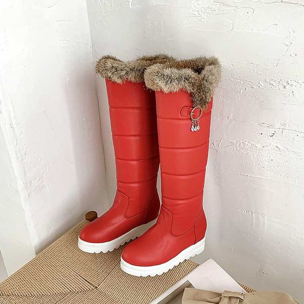 

sweet winter warm plush snow boots fashion crystal platform black white red high heel increasing knee high boots women's shoes