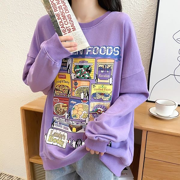 

0105#2020 autumn pattern printing korean style trendy ins loose thin long sleeve for sweatersweater sweater women bvmkr, Black