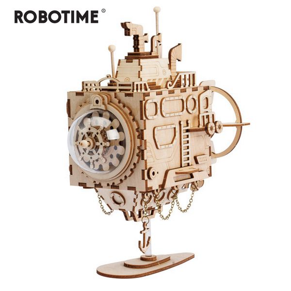 

robotime creative diy 3d steampunk submarine wooden puzzle game assembly music box toy gift for children teens am680 y200317