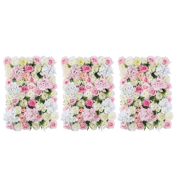 

3pcs romantic artificial flower wall panels pink white leaves