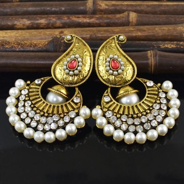 

oxidized jhumka big pearl crystal drop earrings color gypsy afghan hipple nepal gypsy turkish tribal ethnic jewelry, Silver
