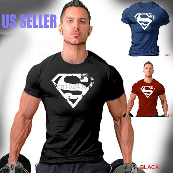 

superman t-shirt men distressed logo workout gym bodybuilding weight training