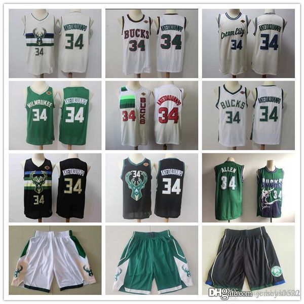 

mens milwaukee bucks throwback jersey ray 34 allen giannis 34 antetokounmpo basketball shorts basketball jerseys green black white, Black;red