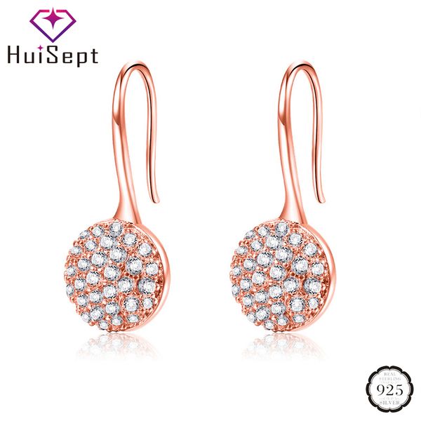 

dangle & chandelier huisept 925 silver jewellery earrings round shaped zirconia gemstones drop for female lover wedding party rose gold