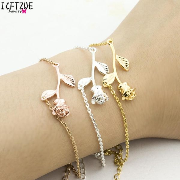 

icftzwe gold rose flower bracelets women pulseira armbanden voor vrouwen goud chain link bracelets pulseras bridesmaid gift bff, Golden;silver