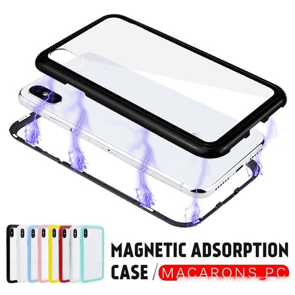 

macarons magnetic adsorption tempered glass phone cases for iphone xs 8 plus case for iphone x 6/7/8 universal case pc frame
