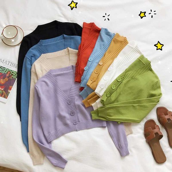 

women's cropped cardigan sweaters female with button black white short sweater v neck long sleeve sweater women knitted cardigan