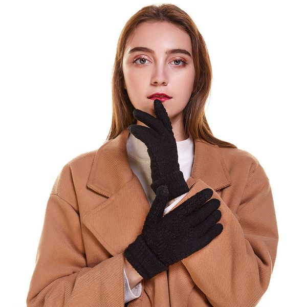 

five fingers gloves winter autumn women' knit touch screen thicken warm wool full finger, Blue;gray