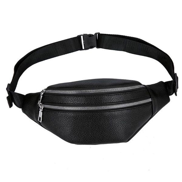 

double zipper leather chest bags messenger bag bum banana hip package female purse chest bag wild purse #bl5