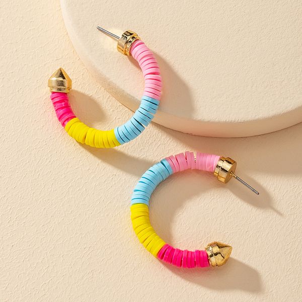 

ujbox multicolor clay earrings hoops women blue purple pink stitching earrings party beach jewelry birthday gift, Golden;silver