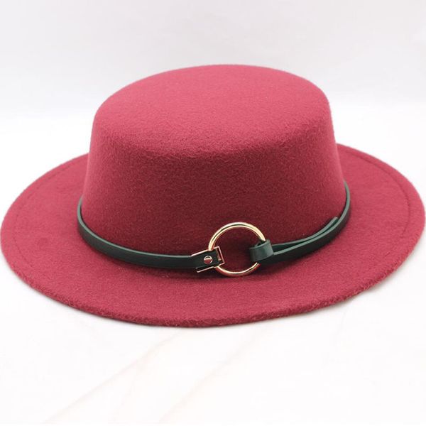 

newly british style retro flat brim fedora hat autumn winter vintage wool cap with belt and ring women men solid flat cap, Blue;gray