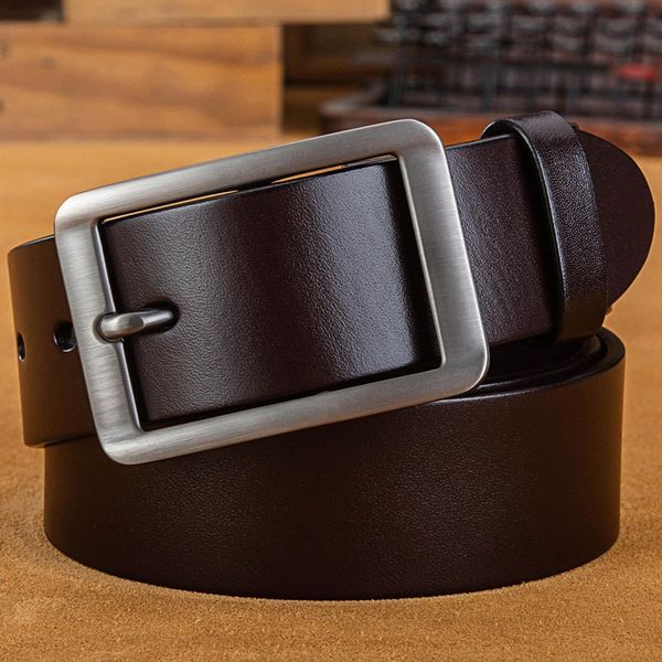

lengthened first layer pin cowhide men's belt japanesepinall-match casual simple wide pinpure leather belt tqzii, Black;brown