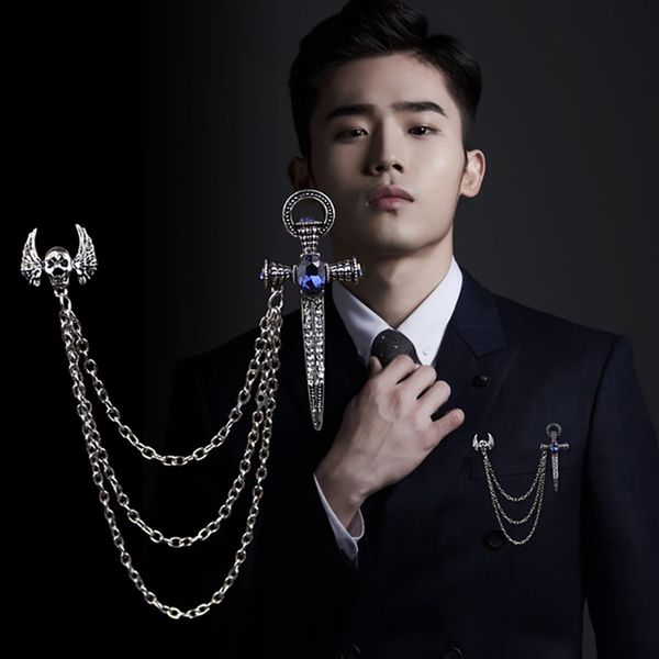 

pins, brooches fashion retro men's tassel cross brooch gold rhinestone pin men and women charm jewelry, Gray