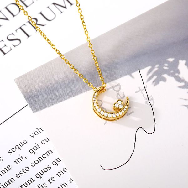 

pendant necklaces moon love heart necklace romantic elegant fashion lady jewelry holiday souvenir birthday gift copper zircon 16mm*13mm, Silver