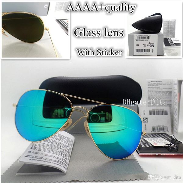 

Glass Lens Brands Sunglasses Men Women Sunglasses 58MM 62MM K Gold Vintage Eyewear Flat Mirror UV400 Wholesale Pilot Box Case