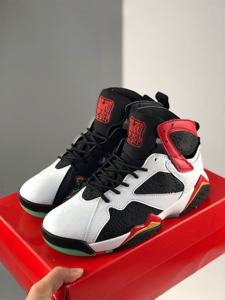 

7 gc china white chile red black women men basketball shoes designer sports sneaker dragon motif metallic gold embroidered jumpman trainer, White;red