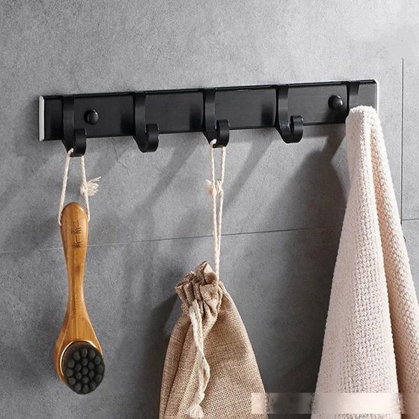 

kktnsg black towel hook bathroom kitchen wall hanging door back row hook coat hanger aluminum punch t200319