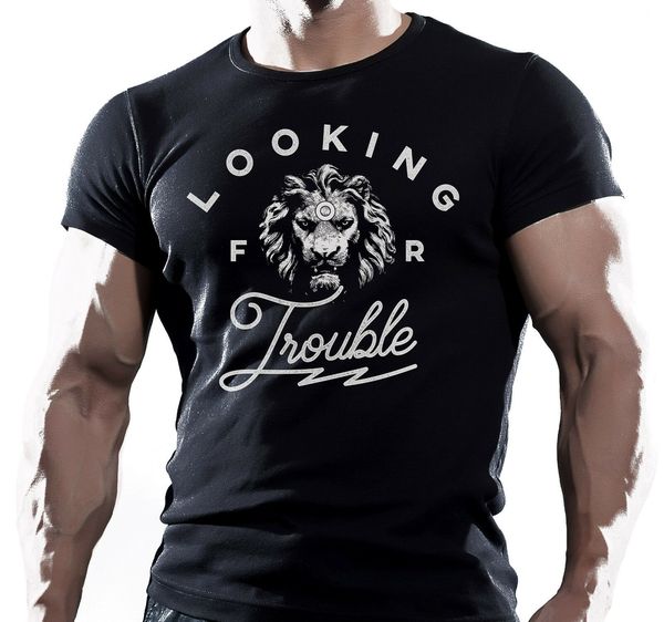 

looking for trouble lion hooligans dangerous ultras mens black cotton t-shirt