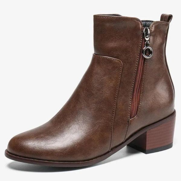 

women fashion boots female autumn winter pu leather zipper cowboy ankle boots pointed toe wedge heel heels woman booties 2020, Black