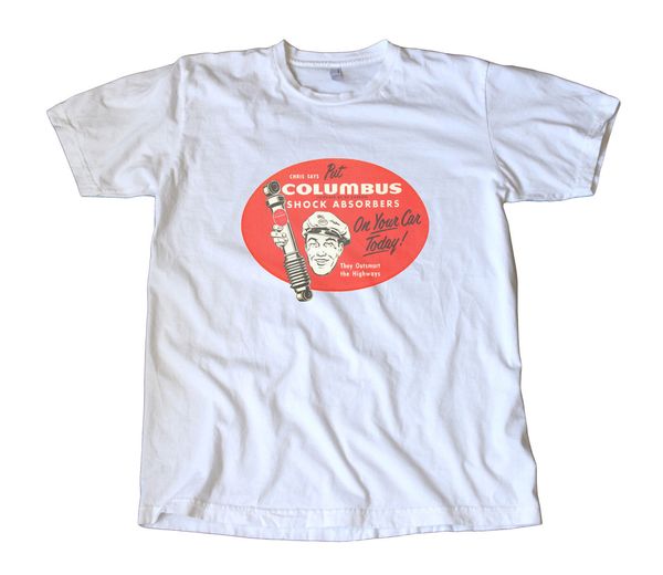 

columbus shock absorbers decal t-shirt - rod, speed equip, racing