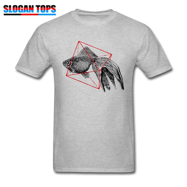 

fashion men t-shirt fish in geometrics t shirt vintage goldfish print grey tees cotton unique design summer clothes novelty