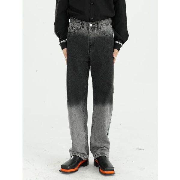 

zdaqian men's jeans men water wash gradient color straight denim pant male japan korea streetwear hip hop loose trousers, Blue