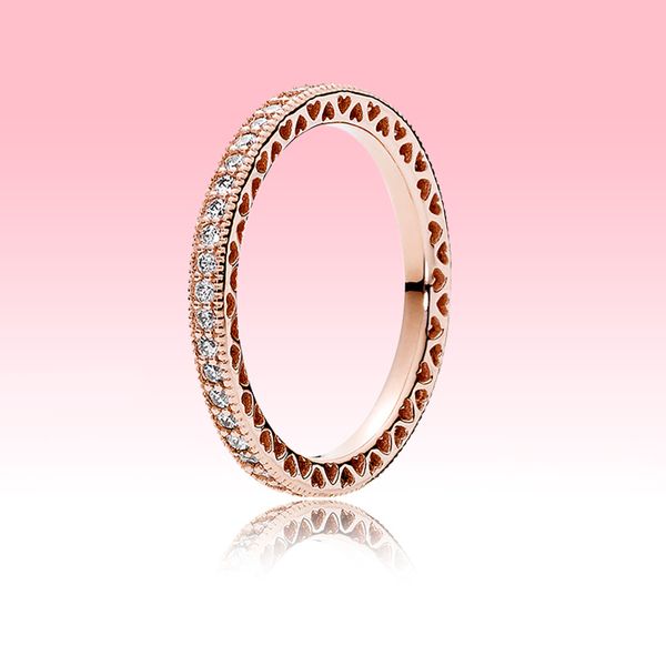 

Full CZ diamond Women Mens Lovers RING 18K Rose gold Jewelry for Pandora 925 Silver Sparkle & Hearts Ring with Original box set
