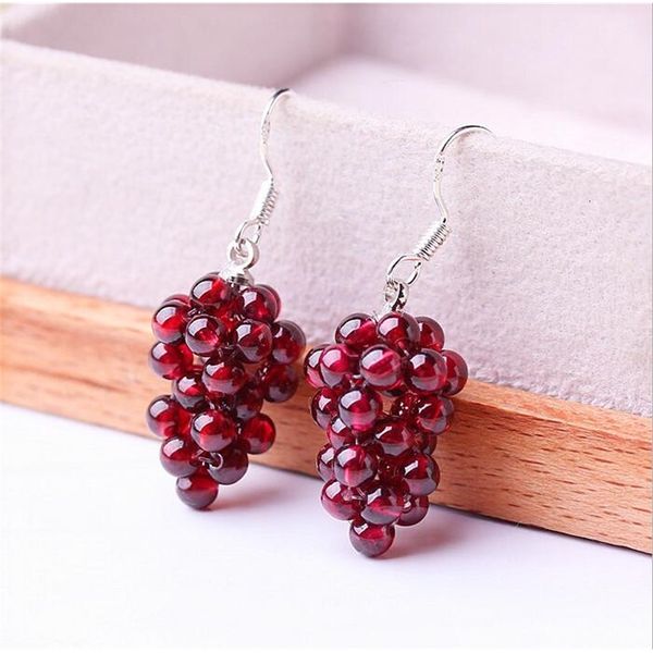 

natural crystal garnet grape earrings female 925 silver ear hook fashion jewelry drop earring