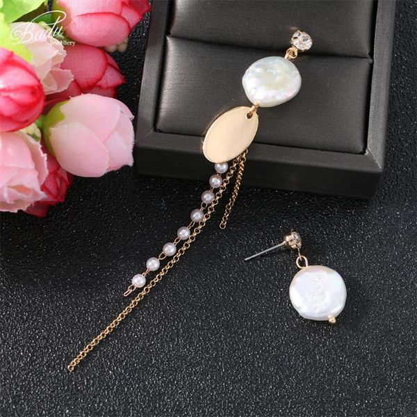 

dangle & chandelier badu asymmetry long short earring korean style white irregular freshwater pearl earrings women party jewelry, Silver