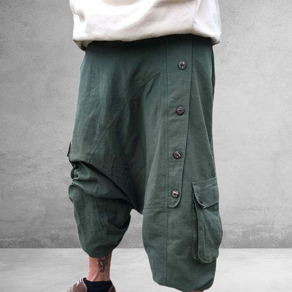 

heflashor men's green harem pants bloomers vintage loose pants meditation outdoor men hip hop wide leg trousers pantalon hombre, Black