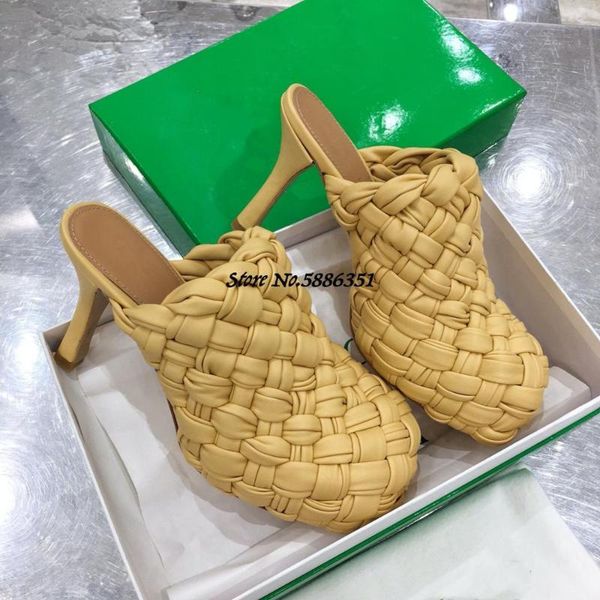 

slippers women high heel hand-woven slippers shoe closed toe purple shoe flip flops women thin heel round toe autumn, Black