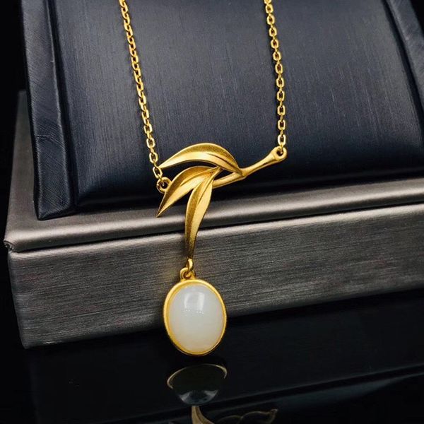 

pendant necklaces mengyi women's dainty handmade making bamboo leaves dangle oval golden necklace chic jewelry choker, Silver