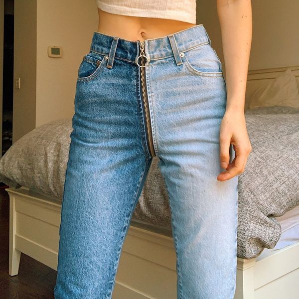 

girls jeans 2020 new fashion women pants contrast color creative zipper stitching casual women trousers jeans, Blue