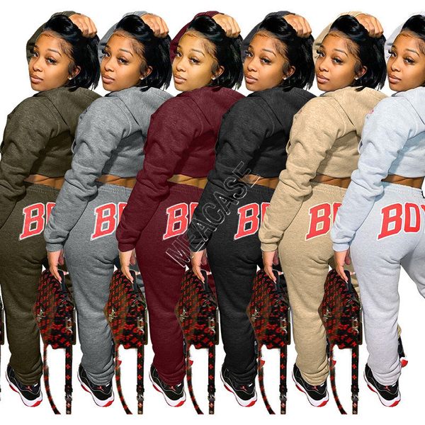 

женщины tracksuit тела письма с длинными рукавами футболки crop top свитер с капюшоном руно брюки леггинсы двухкусочный outfit спортивный ко, White