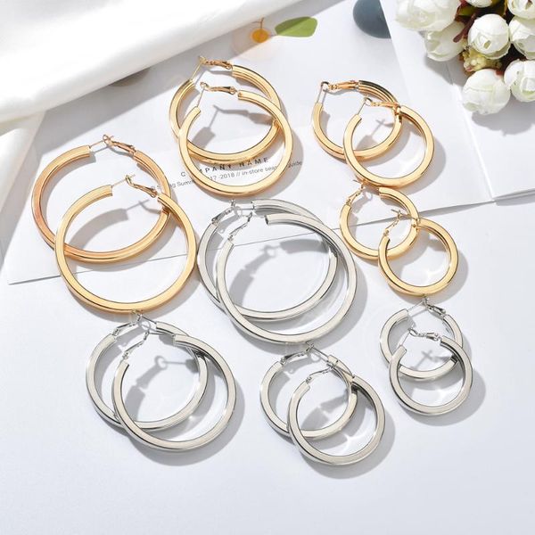

2020 new fashion gold color alloy hoop earring for women classic thick tube big round loop circle earrings female jewelry gifts, Golden;silver
