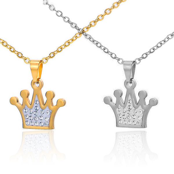 

2020 new personality women necklace cute crown tree crystal zircon pendant stainless steel jewelry ladies accessories gift, Silver