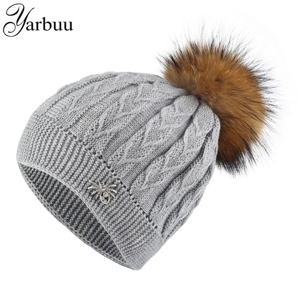 

beanie/skull caps [yarbuu] knitted beanies cap winter hat for women girl's pompom hats solid colors gorros female causal, Blue;gray