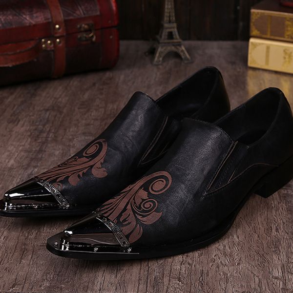 

dress shoes fashion iron leather brock carved pointed tide for men office, Black