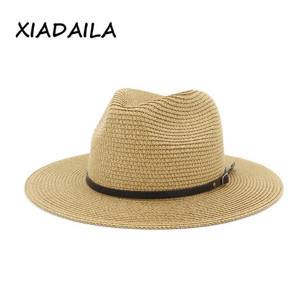 

wide brim hats 2021 arrive panama hat summer sun for women man beach straw men uv protection cap chapeau femme, Blue;gray