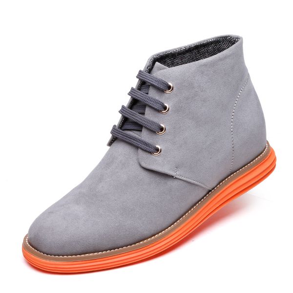 

boots casual grey color lace up lightweight men's flock short height increasing elevator ankle get taller 6 cm, Black